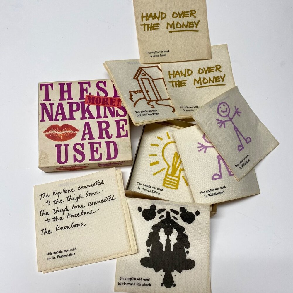 1968 1972 Rex May Cartoon "These Napkins Are Used" 36 Cocktail‎ Monogram Barware